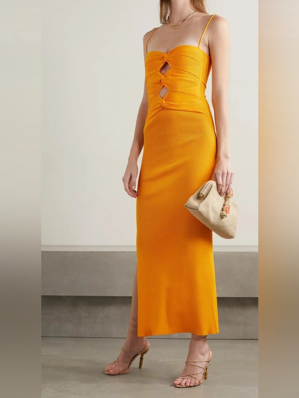 Cult Gaia honey twist-front cutout ribbed-knit dress Sm
